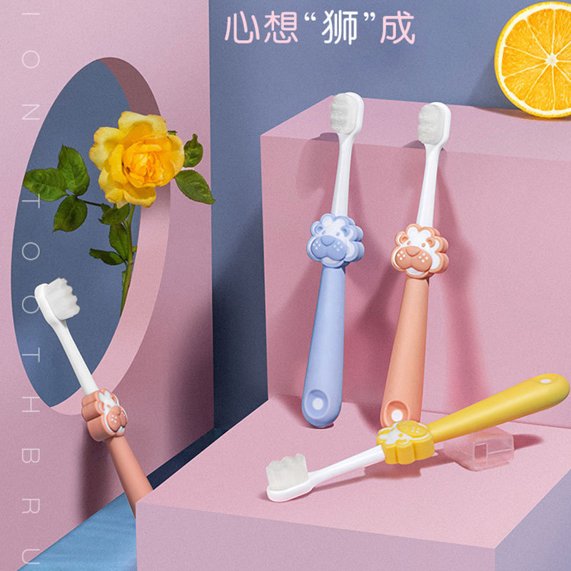 Children's Toothbrush with Thousands of Bristles to Protect Gums, Ages 2-12, Cartoon Little Lion Soft-Bristle Toothbrush, Individually Packaged, Special for Infants and Young Children