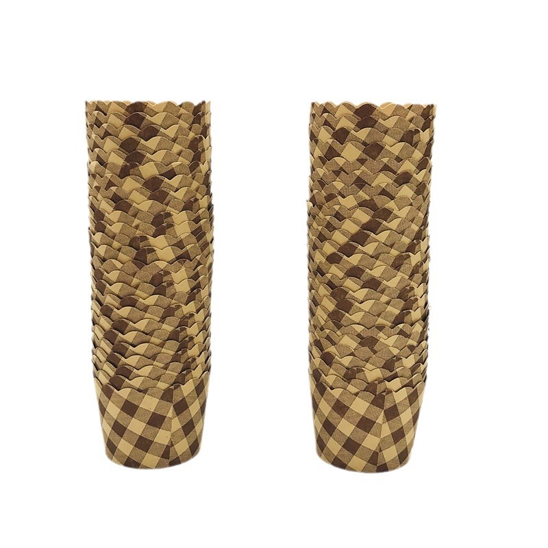 50 tazas de pastel de piel de vaca a cuadros de tamaño medio y grande, empaque de alimentos horneados, pastel de azufaifa al vapor pequeño, taza de bandeja de papel redonda