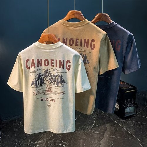 Summer Printed Short Sleeve T-Shirt Wholesale 2025 New Retro Distressed Sweatshirt Breathable Men's Top