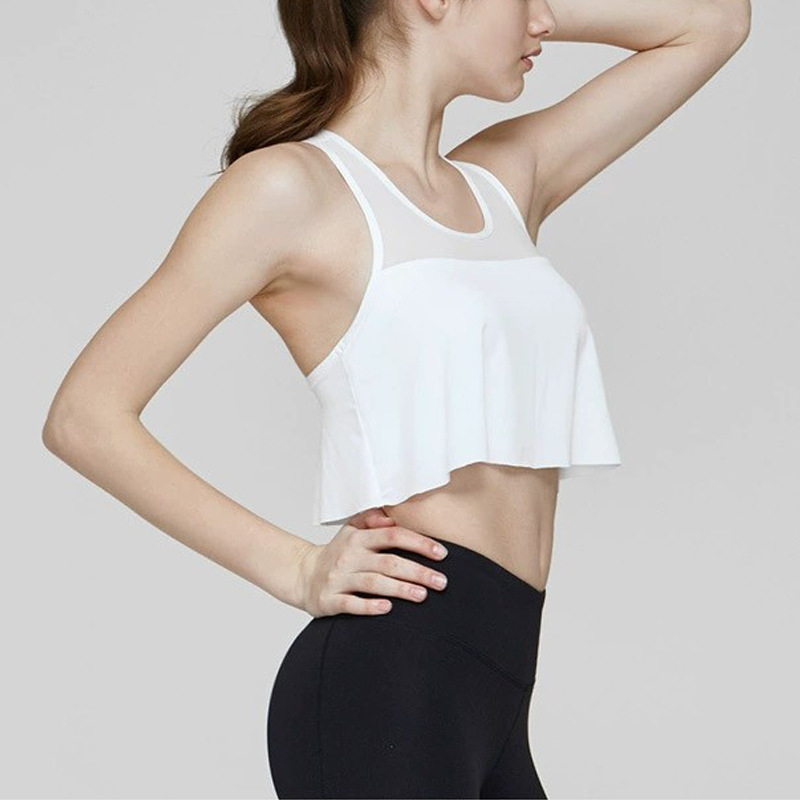 Chaleco de yoga de comercio exterior costura de malla para mujer alta elasticidad y secado rápido elegante con almohadilla para el pecho top de entrenamiento de baile de fitness deportivo