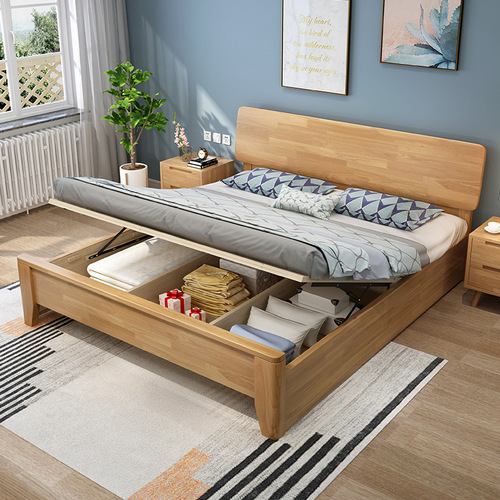 Nordic solid wood bed 1.8 meters 1.5m single and double beds original wood oak bed hotel apartment guesthouse furniture 1.2 meters bed 