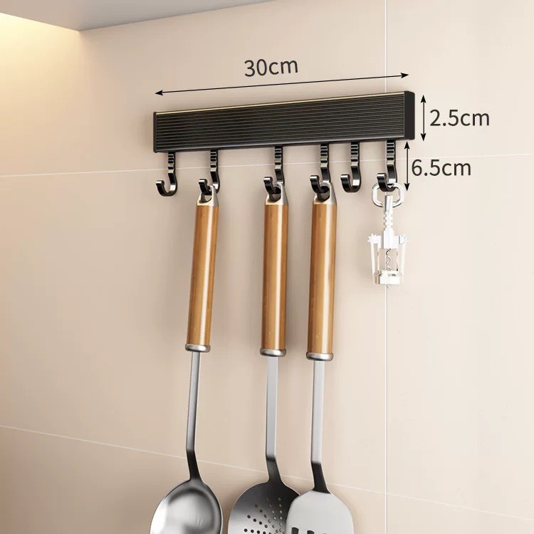 Gancho de cocina sin perforaciones varilla colgante de pared cuchara pala Almacenamiento en rack Almacenamiento de pared fila móvil gancho espacio de aluminio