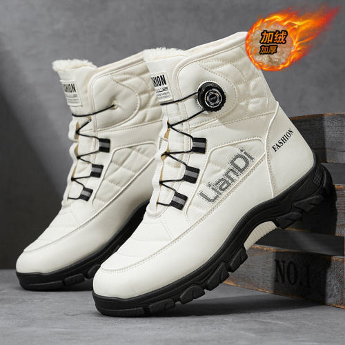 2025 Winter New Thick Bottom Snow Boots Men's Fleece Thickening Northeast Warm Cotton Boots Rotary Buckle Men's Shoes 