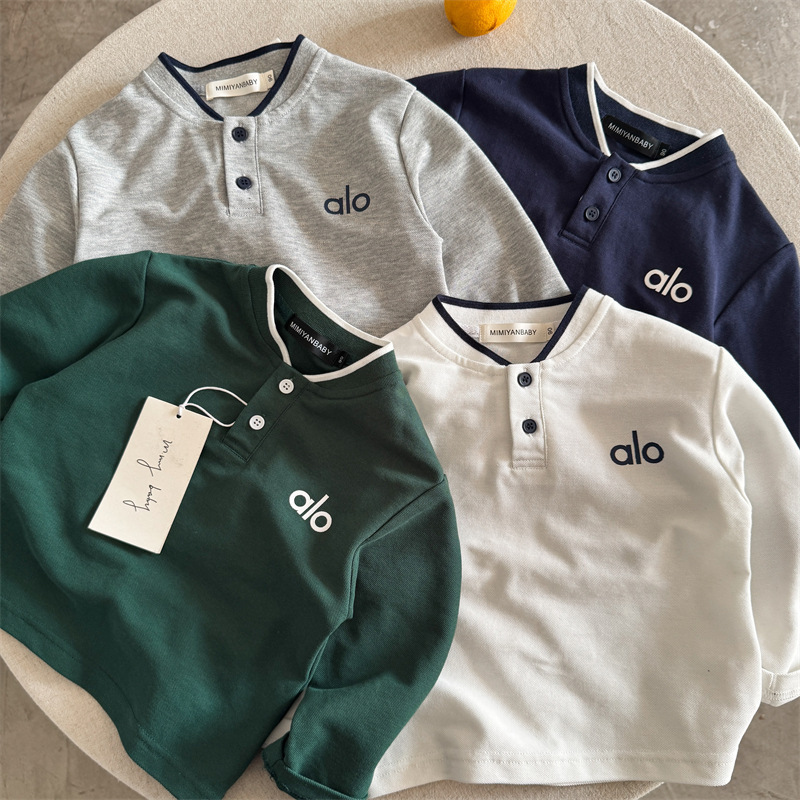 现货儿童POLO衫2025秋季新品男女童装印花字母POLO衫宝宝V领长袖T|undefined