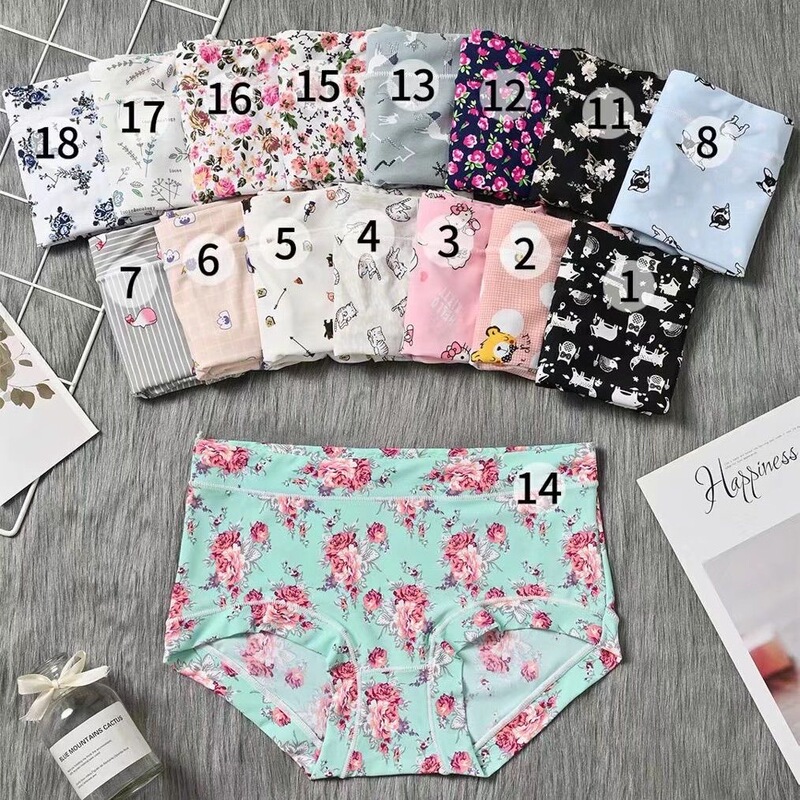 Plus fat version of women's ice silk printed underwear cotton crotch waist briefs women's cartoon 24 color optional 1653