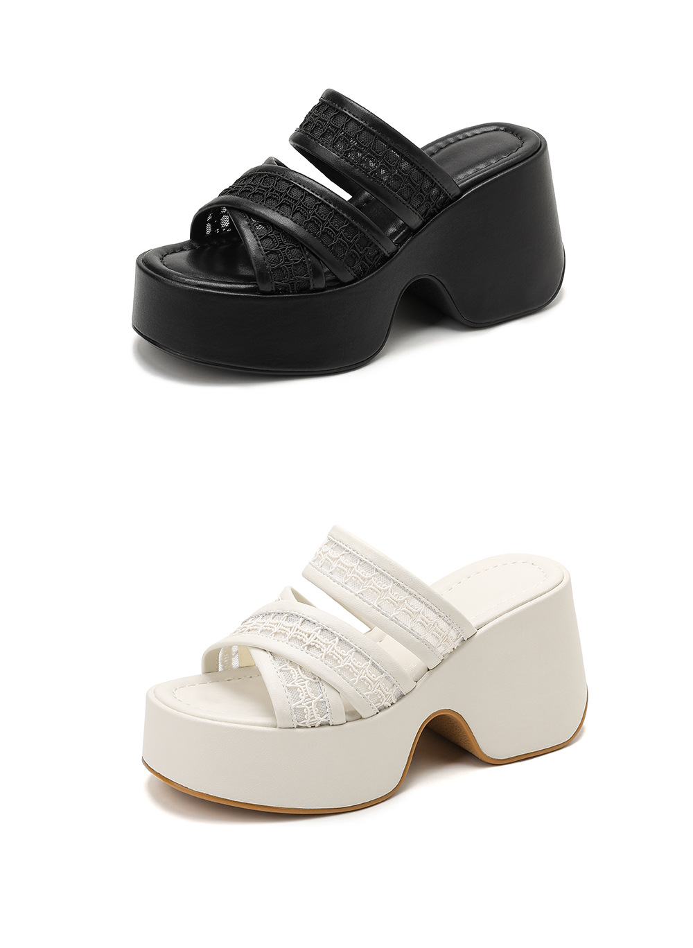 Sandal cao gót nữ quai chéo đế xuồng hở mũi gót 9 cm — màu đen, màu trắng ngà chi tiết 19
