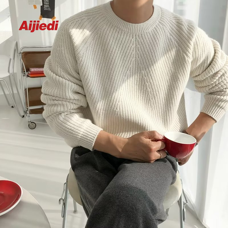 Trendy One-Piece Coat, Sweater, Bottoming Shirt, Autumn and Winter Korean Style Round Neck Loose Dropshipping New Sweater Men's Solid Color