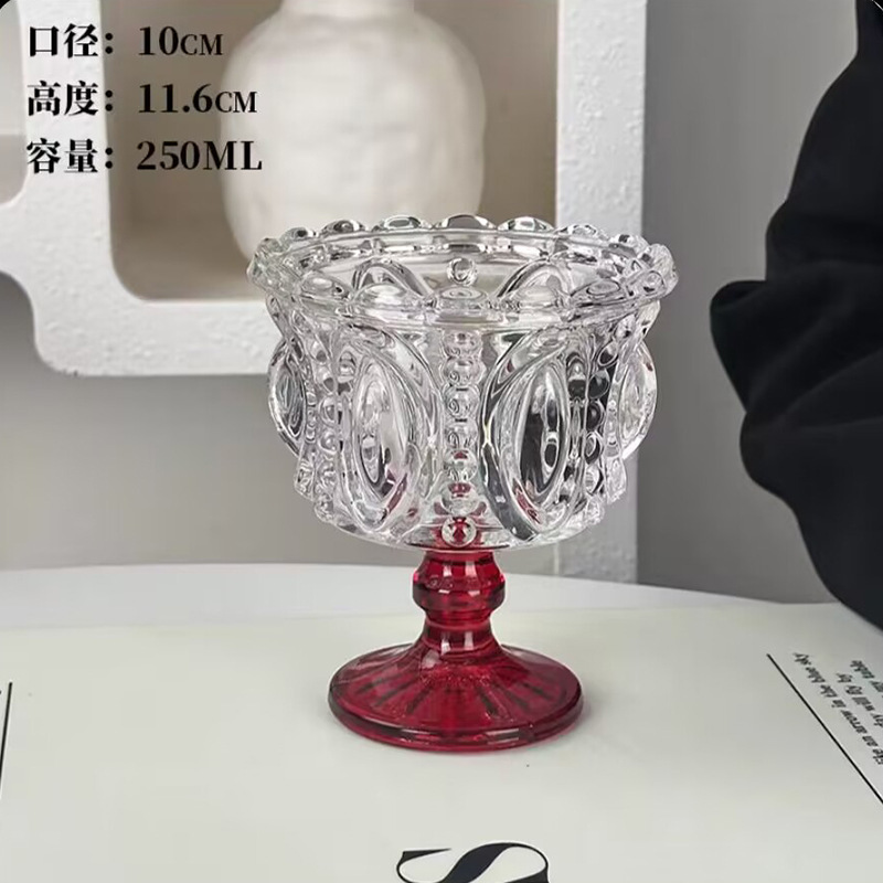 浮雕甜品宽口玻璃杯高颜值女生夏天加厚糖水碗高脚雪糕冰淇淋杯子|undefined
