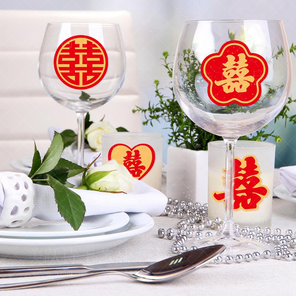 Fábrica al por mayor decoración de la boda Xi pegatinas de carácter caja de regalo de boda decoración pegatinas adhesivas decoración de la boda suministros