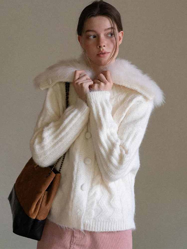 Color sólido cuello de capillado de hebilla de una sola fila chaqueta de punto de moda femenina relajada ocio 2025 estilo europeo y americano transfronterizo