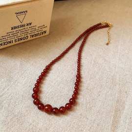 2024新款中古风红色串珠项链女小众设计高级感百搭仿红玛瑙锁骨链