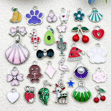 跨境热销卡通滴油白k樱桃香蕉diy钥匙扣系列吊坠合金饰品配件挂件