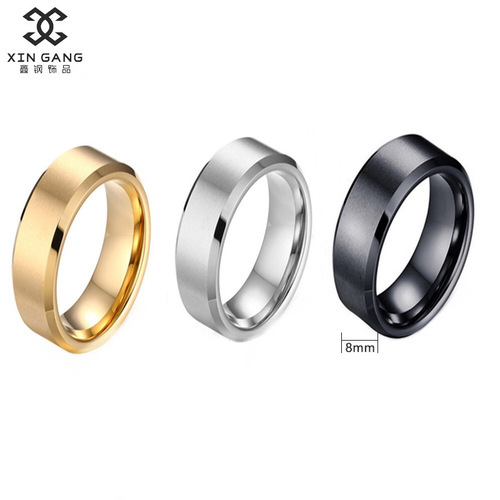 Engravable double bevel ring, European and American titanium steel ring, stainless steel couple ring, non-fading jewelry wholesale