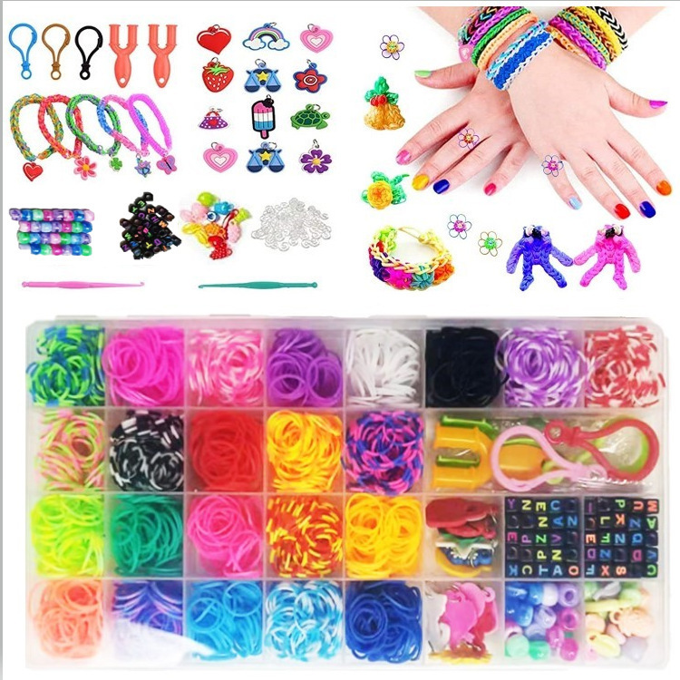 32-Grids Rainbow Rubber Band Hand Braider DIY Colorfulful Rubber Band Educational Kidsren's Toy Braided Bracelet Set