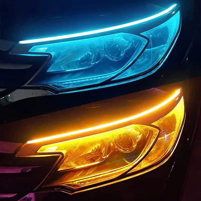 Flowing Turn Signal Lights, Daytime Running Lights, Led Sequential Start-Up Scanning Lights, Car Modification Super Bright Decorative Lights with Ambient Lighting (Gündüz işıqları) - 30cm-ice-blue-light-to-yellow-light-2-piecesbag