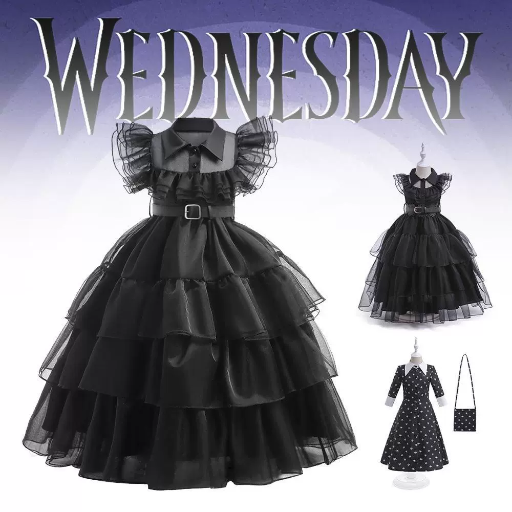 Детское платье для косплея из фильма «Семейство Аддамс», черное длинное платье с принтом, вечернее платье, платье принцессы