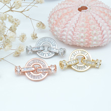 DIY饰品配件 铜镀18k金微镶圆环梯方套扣 保色珍珠项链手链扣