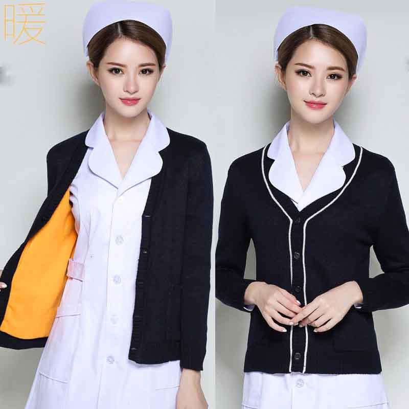 护士毛衣针织衫女外套开衫棉 加绒耐磨医院加边外套秋冬一件代发