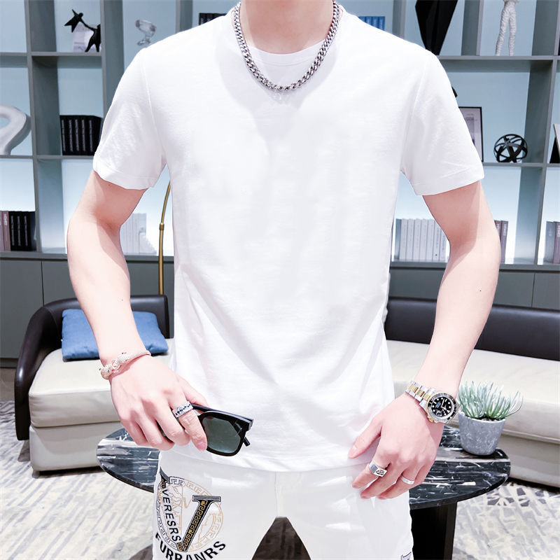 Verano nuevos hombres de moda corto cuello redondo color sólido ropa superior de manga corta Camiseta de los hombres camiseta versátil casual slim fit t