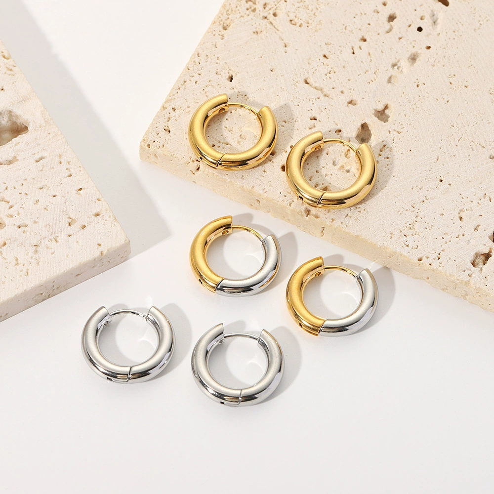 Brand earrings stainless steel, European style, 750 sample gold, gold and silver