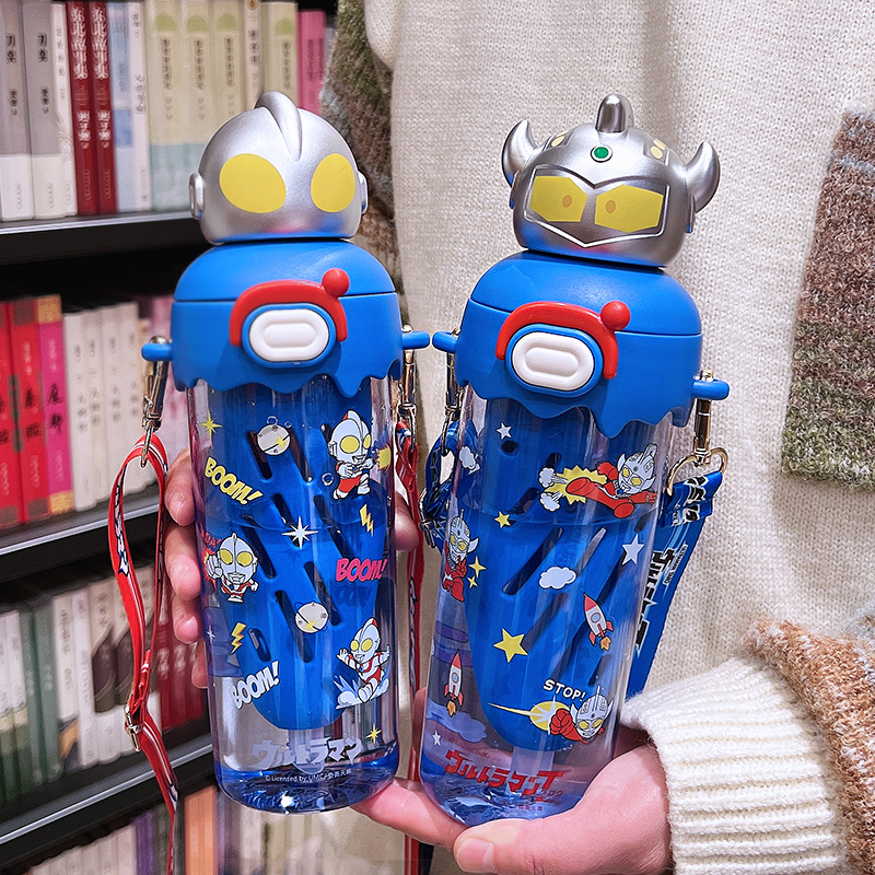 經典奧特曼冰淇淋吸管杯兒童可愛便攜塑料水杯幼兒園上學防摔水壺