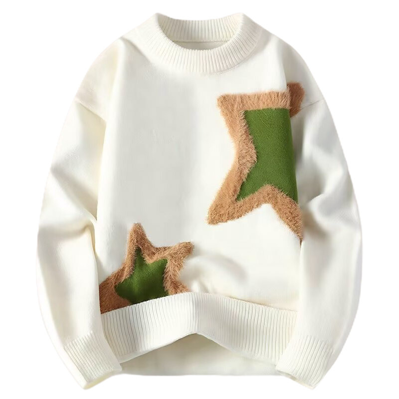 Explosiones transfronterizas de tamaño europeo suéter de estrella de tamaño grande, hombre de otoño y invierno con camisa de fondo fuera de la línea de camisa de punto de otoño y invierno