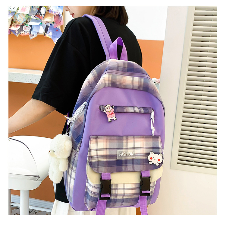 Wholesale Four-piece Contrast Color Plaid Backpack Nihaojewelry display picture 42