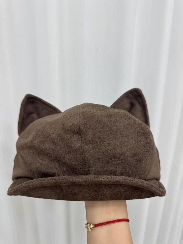 麂皮绒猫耳贝雷帽子女秋冬季新款纯色复古百搭八角帽显脸小画家帽|undefined