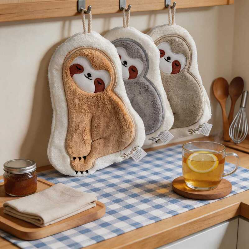 Sloth Bath Gloves, Internet-Famous Sloth Hand Towel, Absorbent Kitchen Non-Shedding Thick Cartoon Quick-Dry Hand Wipe