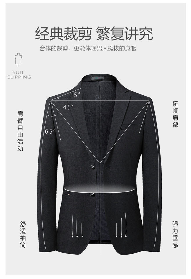 Áo vest nam màu đen dáng ôm, cổ áo vest, hàng hai nút, tay dài, phong cách Hàn Quốc — Màu đen chi tiết 3