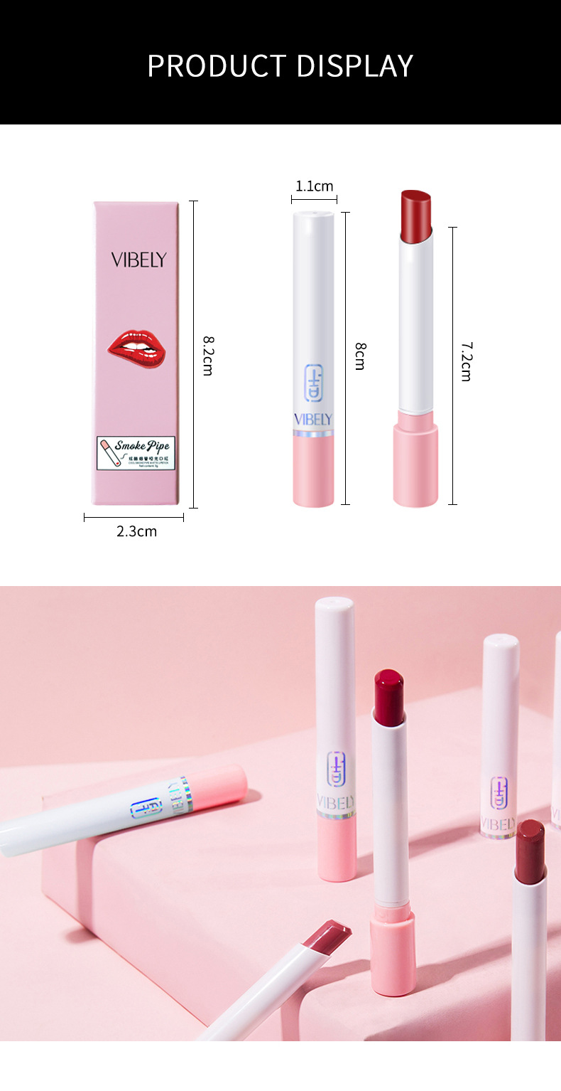 VIBELY export European and American matte non-stick cup cigarette tube lipstick, single small thin tube mini cigarette lipstick, pink undefined