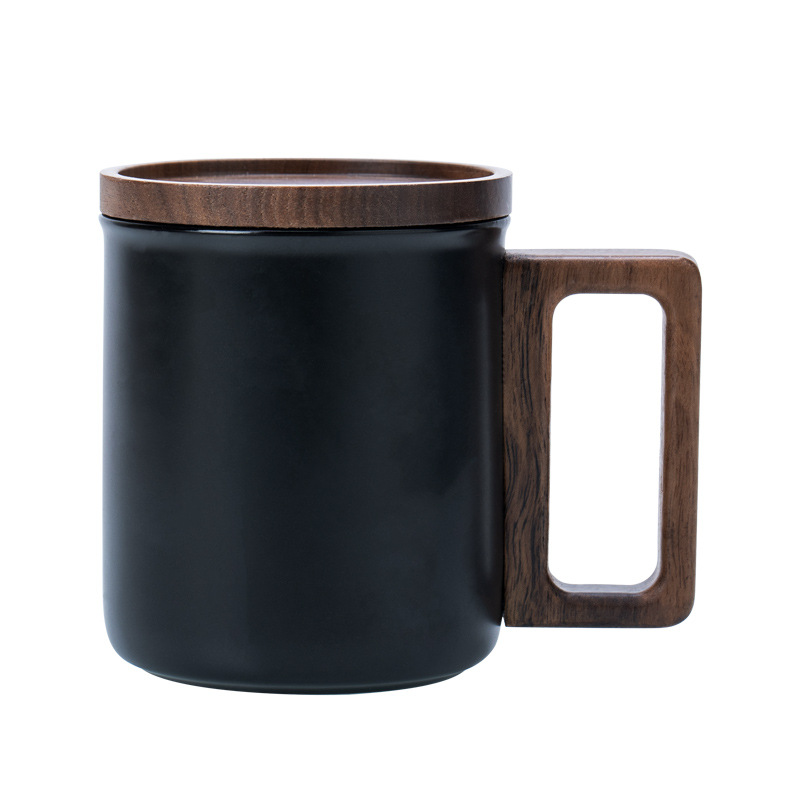 Suyuan taza de madera de nuez taza de cerámica taza de madera taza de café con cojín de taza de madera de madera logotipo publicitario grabado