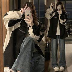 美式拼接冲锋衣外套女2025春秋新款宽松显瘦学生户外登山夹克