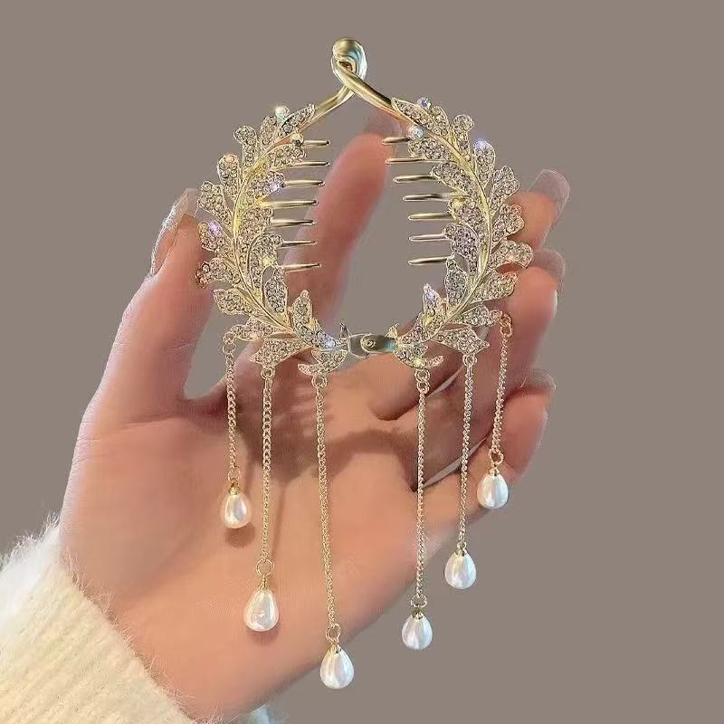 古風鈴蘭流蘇ヘアピン団子の髪飾り女性の高級感バラの髪のフックの気質の半分の髪のクリップ