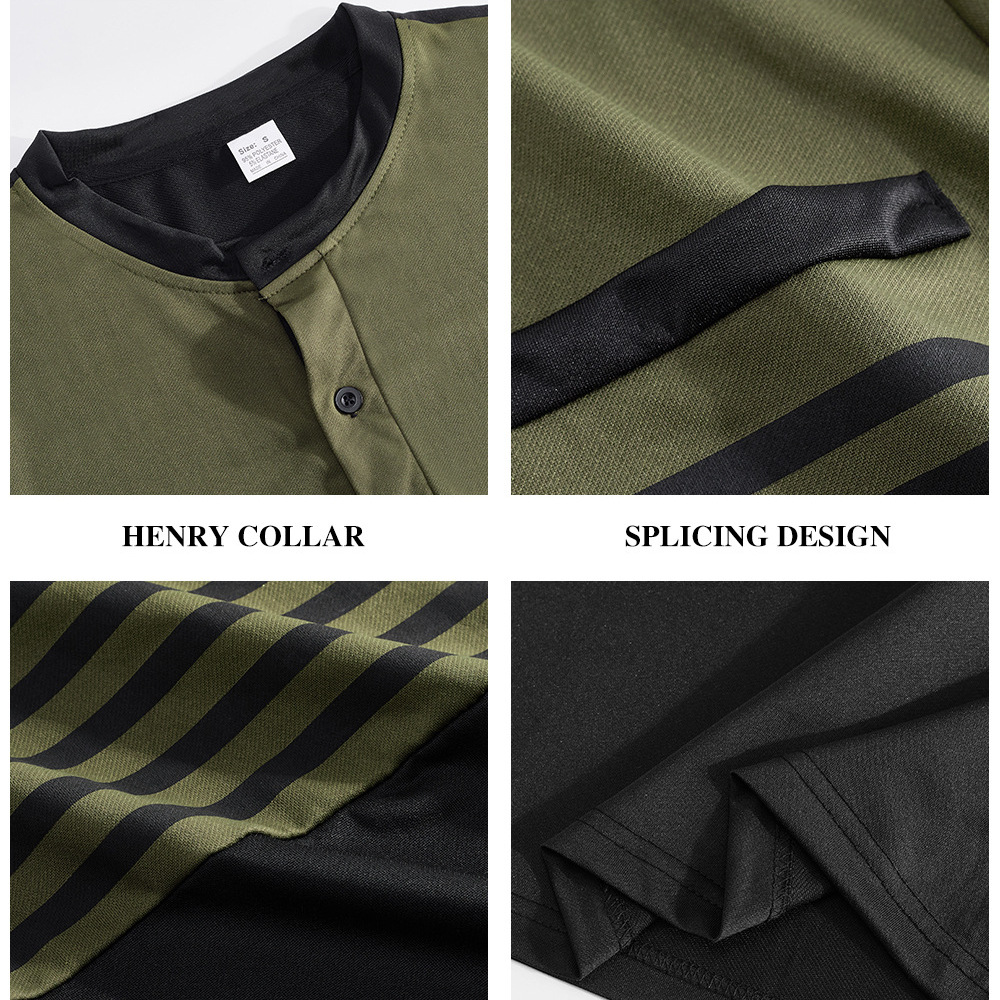 Camiseta de manga larga con cuello en V y rayas en contraste, estilo europeo y americano, novedad de verano, para hombre, corte ajustado, informal de negocios, para comercio transfronterizo europeo y americano.