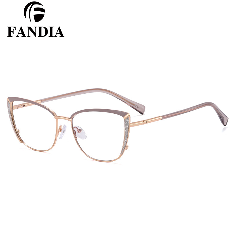 81560 Gafas anti-luz azul de ojo de gato de metal transfronterizo nuevo marco de espejo de miopía de moda para mujer marco de polvo brillante