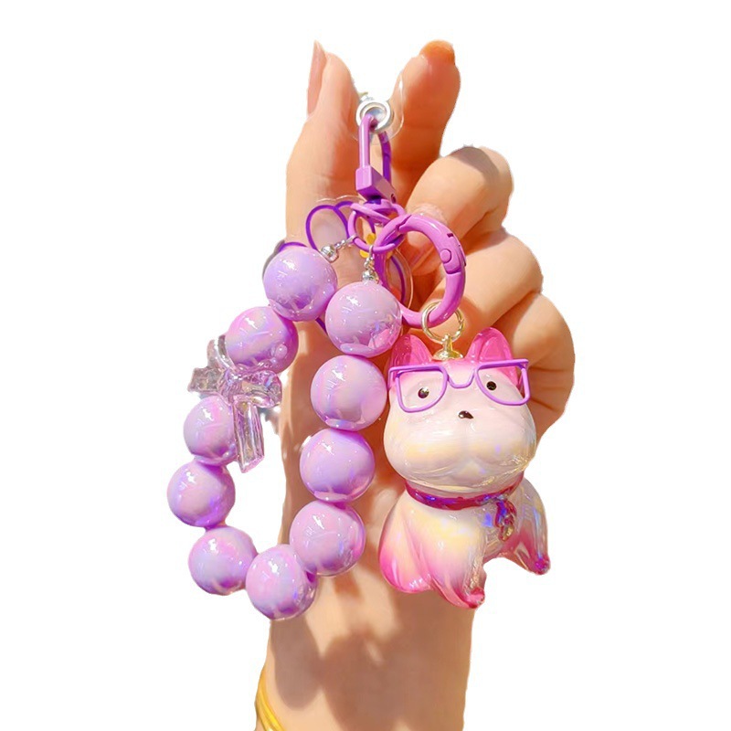 Llavero bulldog lindo creativo exquisito llavero de coche Cordón de teléfono móvil Gafas de color degradado de resina de galvanoplastia