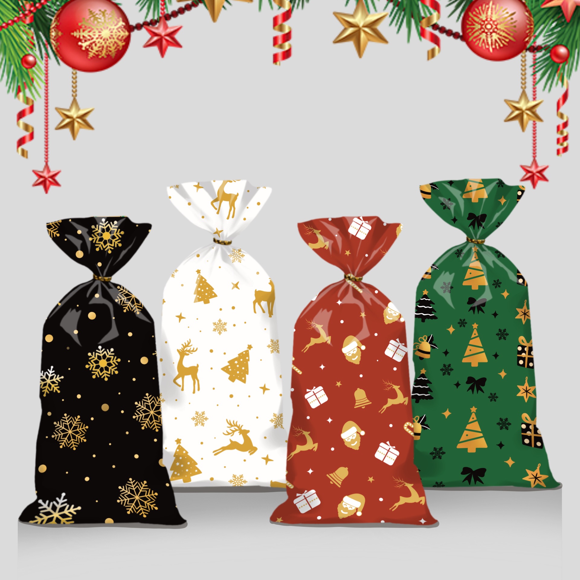 跨境亚圣诞礼品袋饼干糖果苹果包装袋儿童礼物束口扎丝派对饼干袋