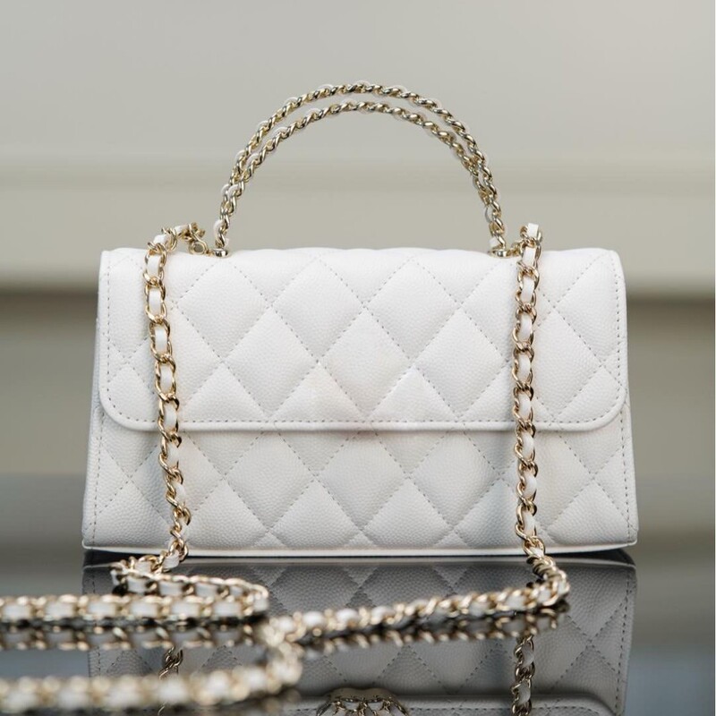 25S New Caviar Cowhide Kelly Handle Bag Cross Handle Quilted Chain Bag Crossbody Small Waste Bag