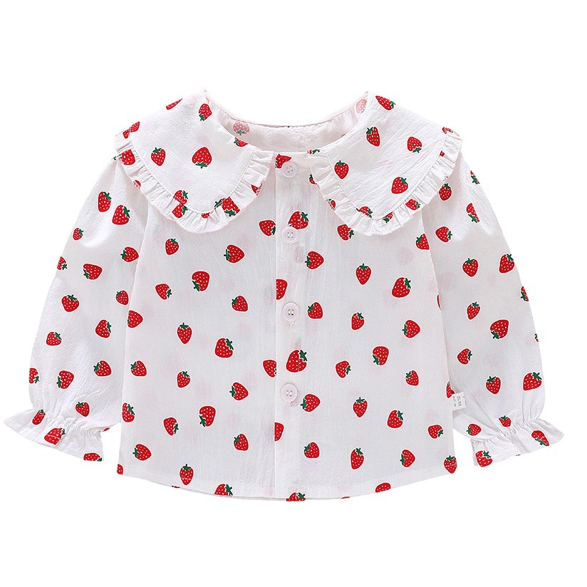 Camisa de las muchachas 2024 nueva manga larga primavera y otoño Algodón puro solapa encaje estilo coreano Top niñas occidental ropa para niños