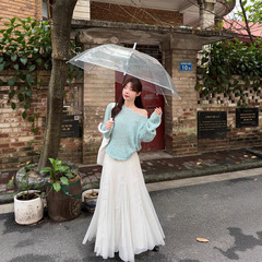 实拍 2025新款甜美毛衣波点裙网纱半身裙女a字蓬蓬大摆裙两件套女
