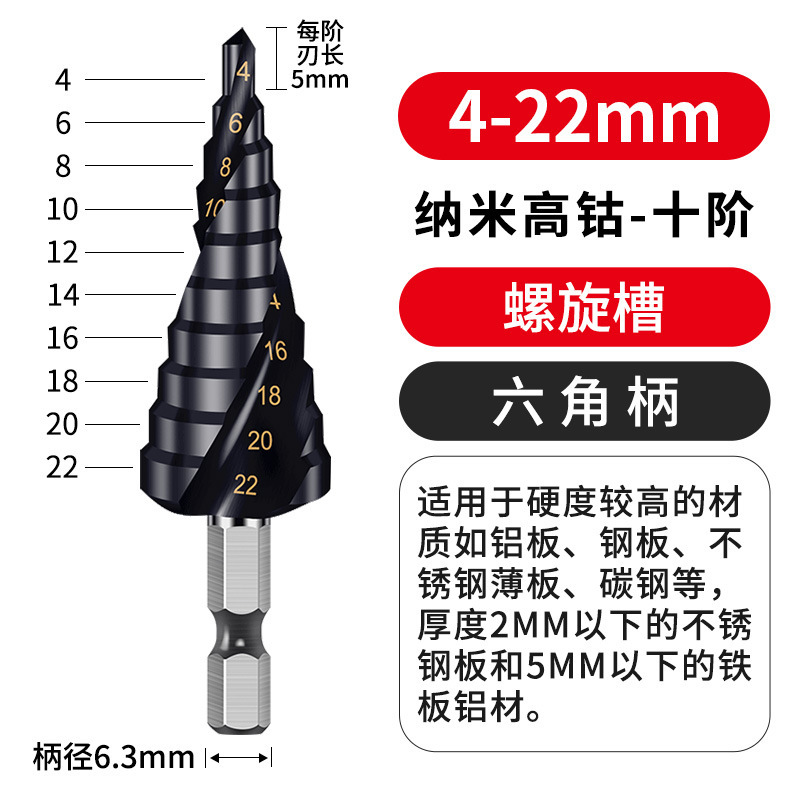 黑宝塔钻头万能打孔工业级螺旋金属开孔器不锈钢专用高硬度阶梯钻|undefined