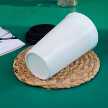 无把陶瓷杯子直筒大容量白色马克杯印制LOGO咖啡杯带盖刷牙漱口杯