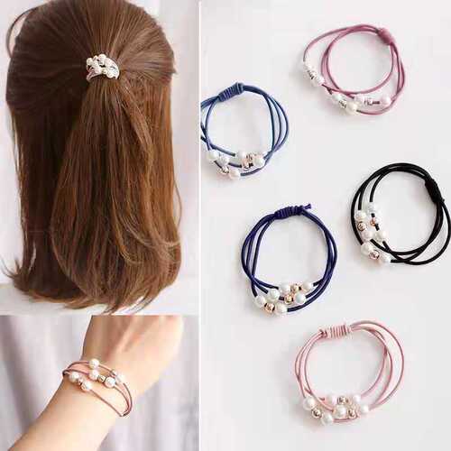 Pearl hair ring high elastic hair rope three-in-one rubber band Korean style knotted rubber band hair accessories 9 beads 9 beads