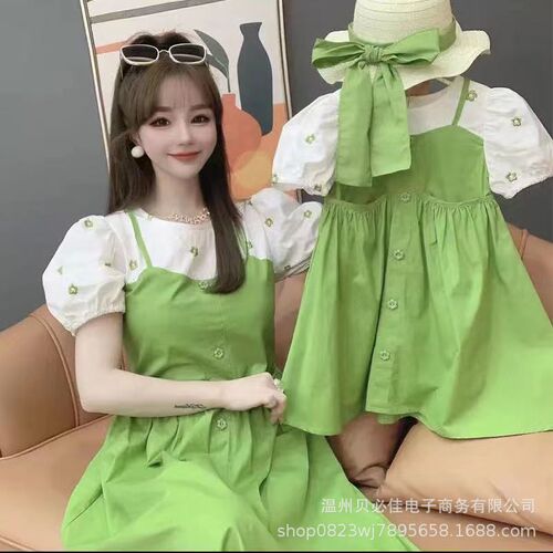 Parent-child wear, mother-daughter fashion, children's princess dress, summer dress, Korean style new summer slimming fake two-piece girl's dress