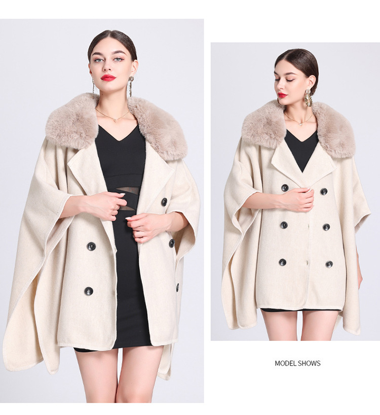 Mantella con colletto in lana, mantella da donna, cardigan in maglia larga, cappotto di lana da donna_voghion.com