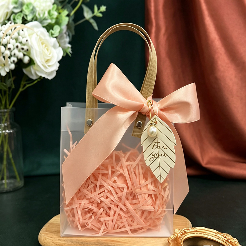 Green Ribbon Children's Day Gift Bag Transparent Souvenir High-End Bridesmaid Gift Packaging Box Pvc Tote Bag