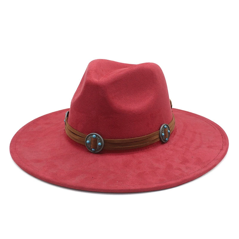 Suede cowboy hat, men’s jazz/fedora style, bow and concho band, 56–59 cm