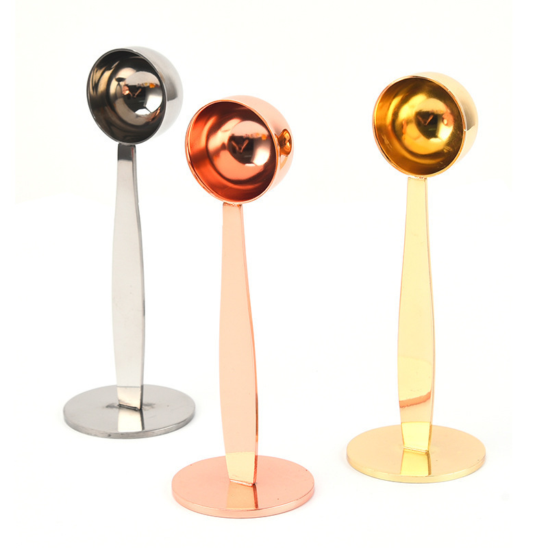 Stainless Steel Coffee Measuring Spoon Can Stand Sugar Spoon Powder Pressing Dual-purpose Bean Spoon Powder Pressing Spoon Station Spoon 2-in -1 Coffee Spoon