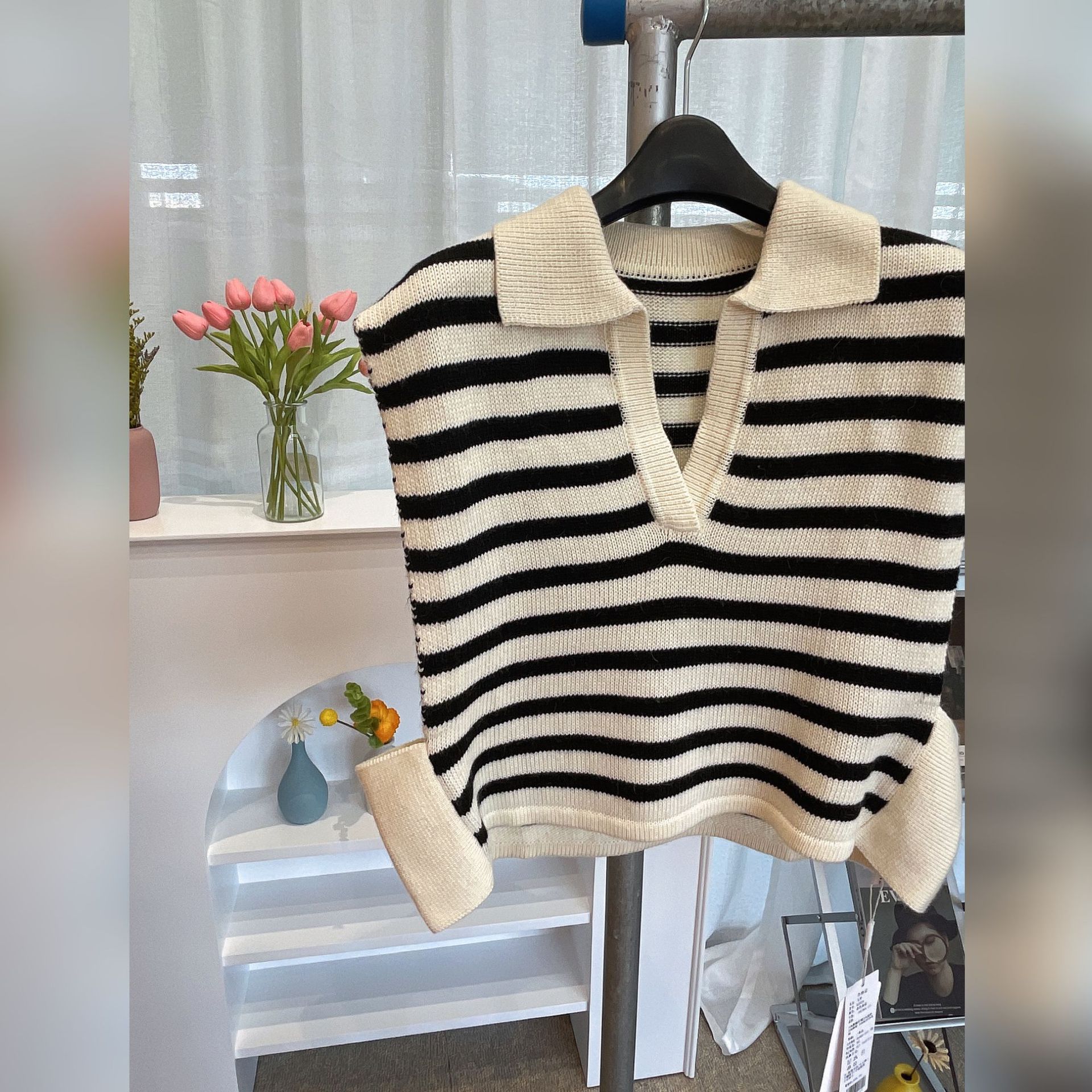 大连姝媛工厂批发套头马甲 POLO领条纹马甲 现货女|ms